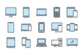 Electronic and devices related color line icon set. Royalty Free Stock Photo